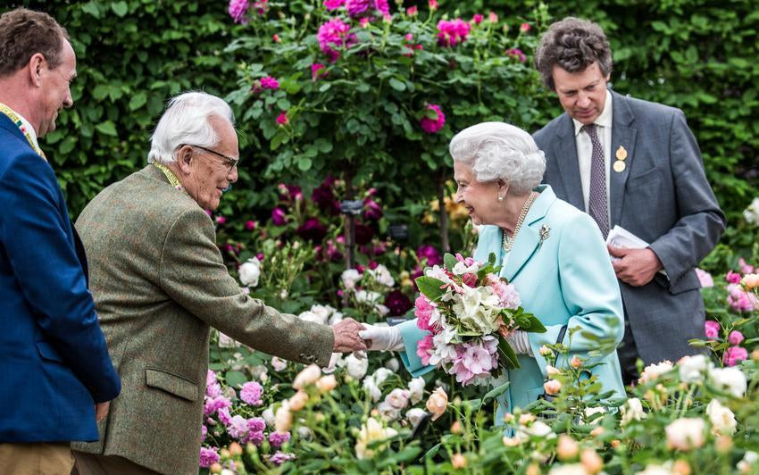 David Austin Snr meeting HRH Queen Elizabeth II at Chelsea Flower Show 